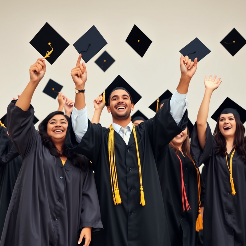 Graduation Celebration Diverse Graduates Throwing Caps Jo...