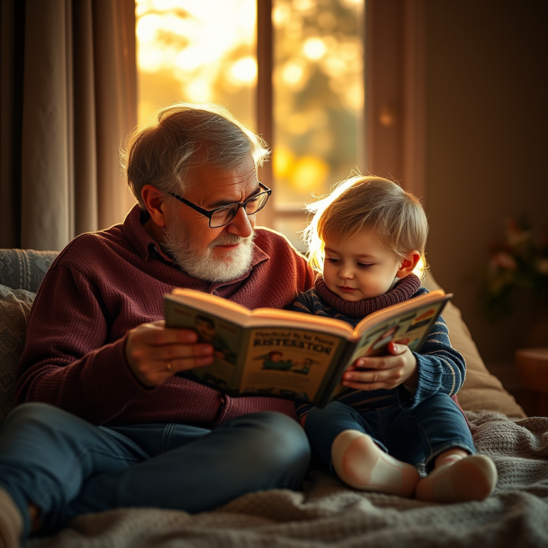 Grandparent Reading to Grandchild Cozy Storytelling Moment