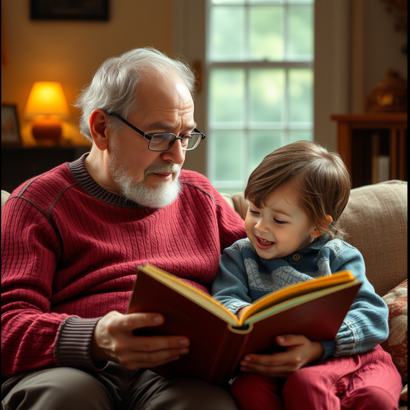 Grandparent Reading to Grandchild Cozy Storytelling Moment