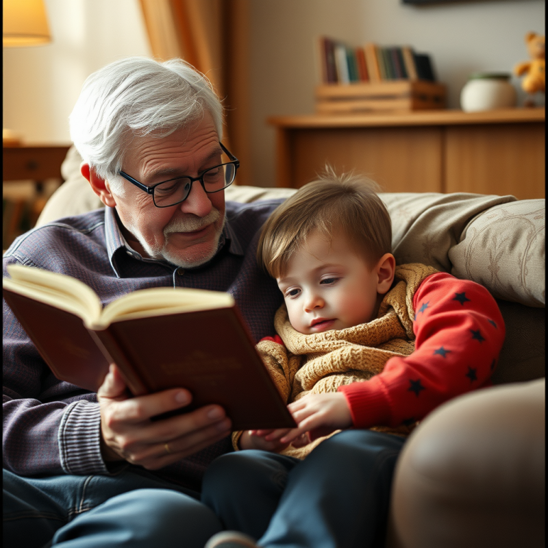 Grandparent Reading to Grandchild Cozy Storytelling Moment
