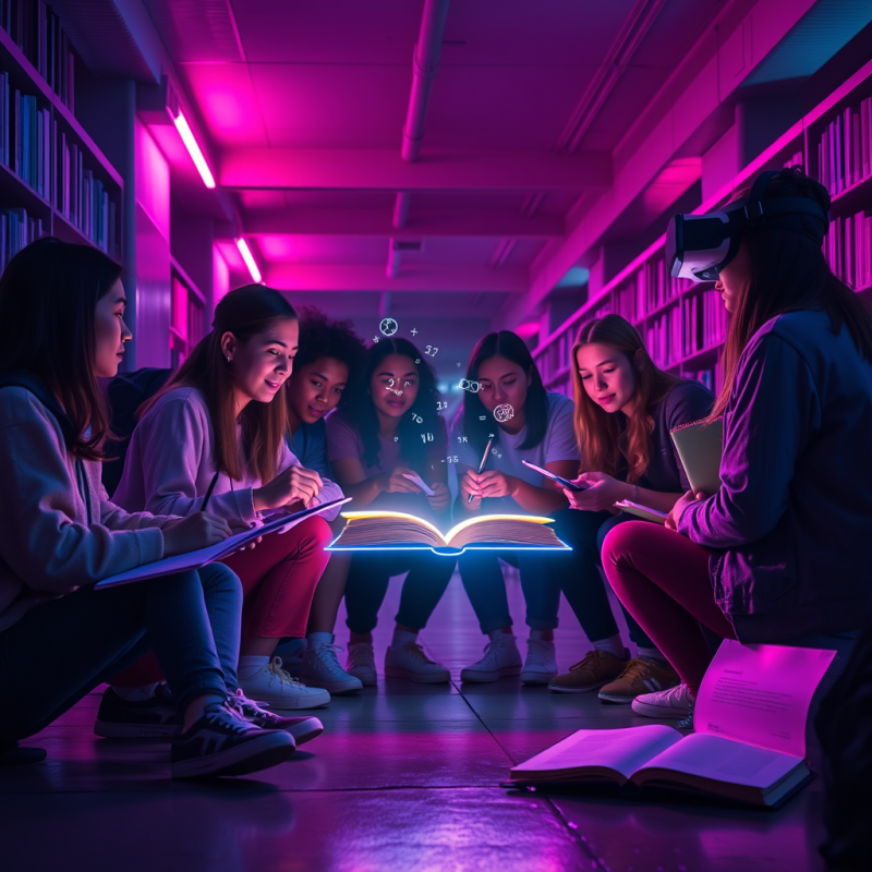 Group of Students Gathers Around a Glowing, Magical