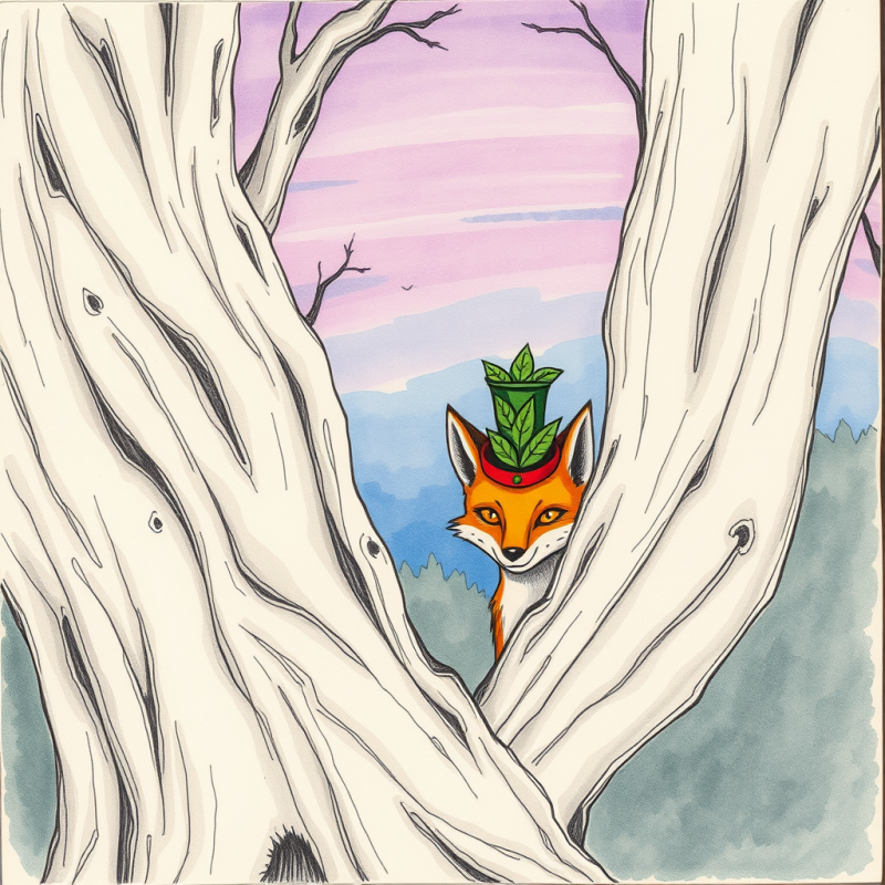 Hand-drawn Whimsical Forest Scene Rendered in Ink and W...