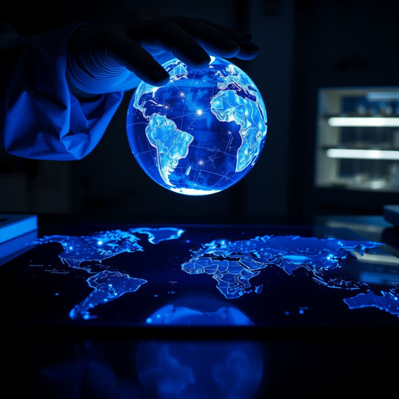 Hand Gently Holds a Luminous Blue Digital Globe