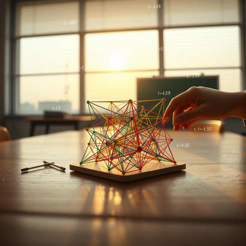 Hand Gently Touches a Colorful Geometric String