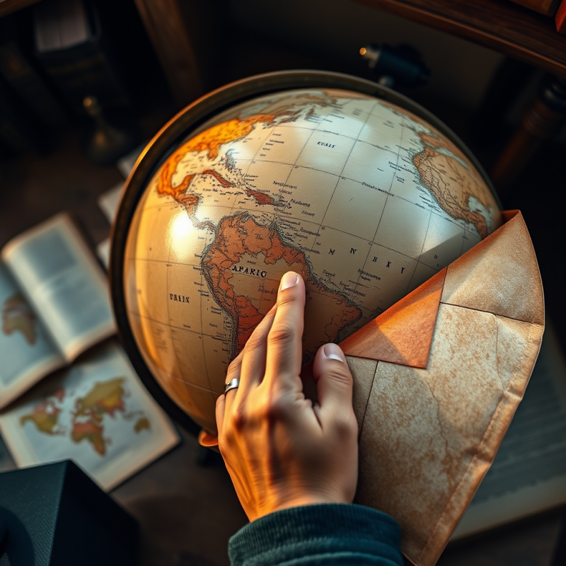 Hand Gently Touches a Vintage Globe, with a