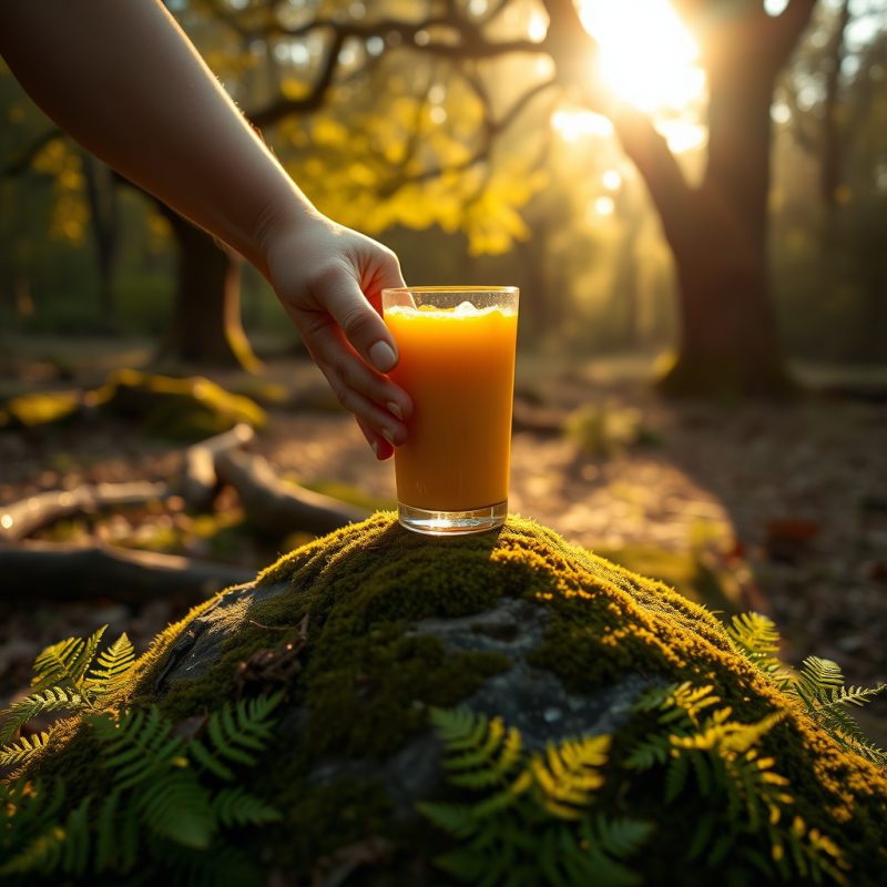 Hand Holding a Glass of Orange Juice