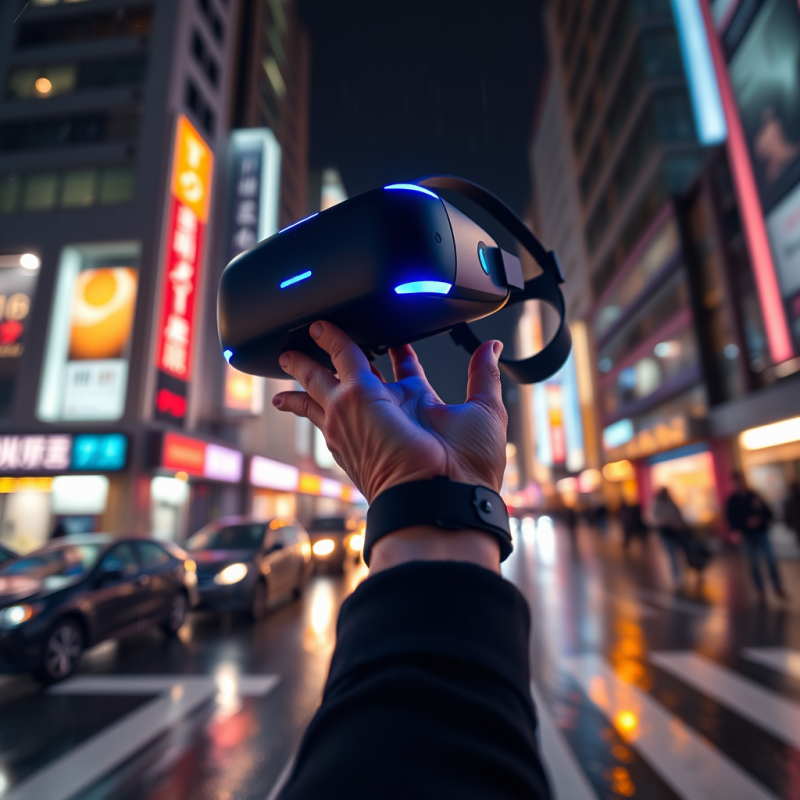 Hand Holds a Glowing Vr Headset Against a Vibrant,