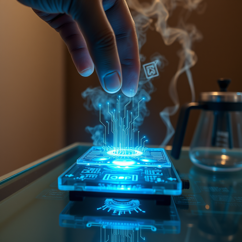 Hand Hovers Over a Futuristic Glowing Circuit Board