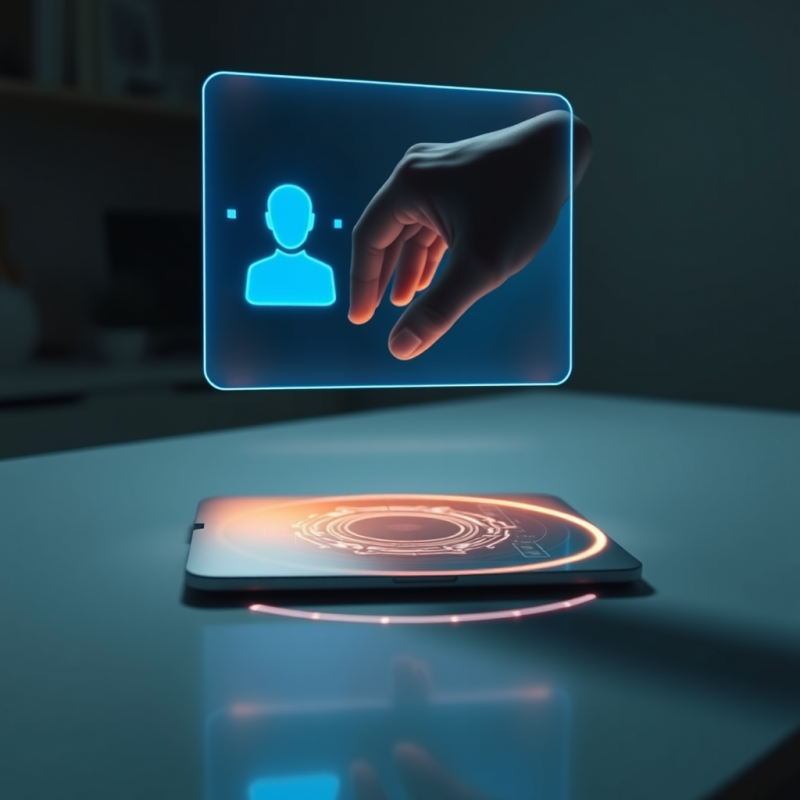 Hand Reaches Toward a Glowing Blue Holographic User