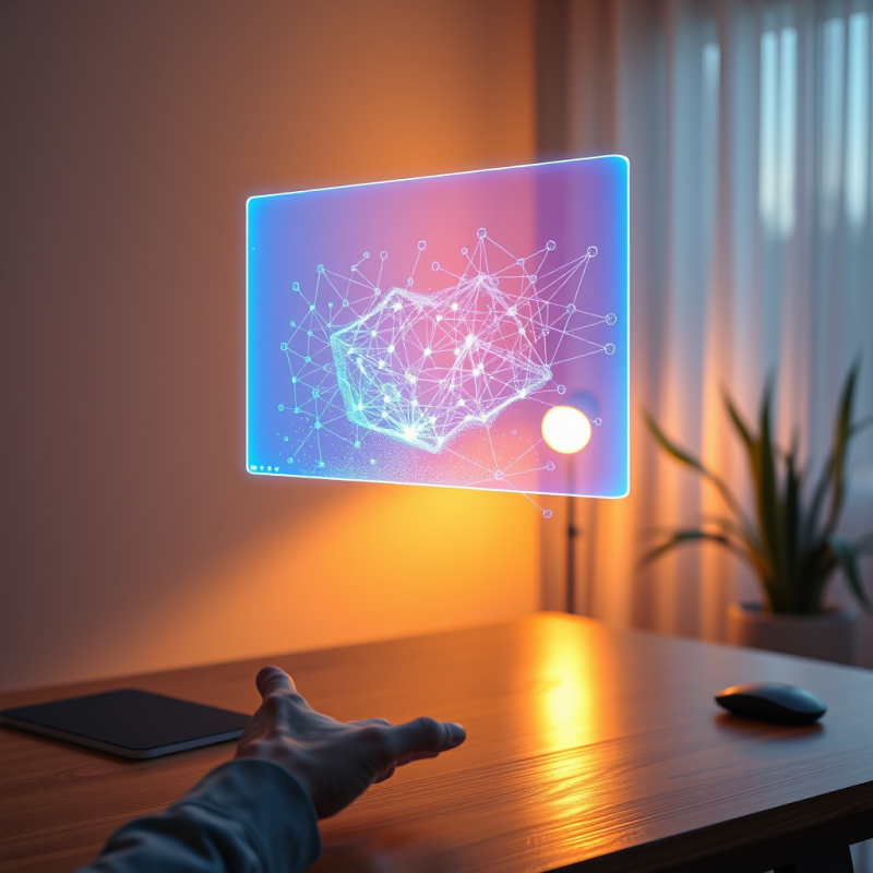 Hand Reaches Toward a Glowing, Floating Holographic