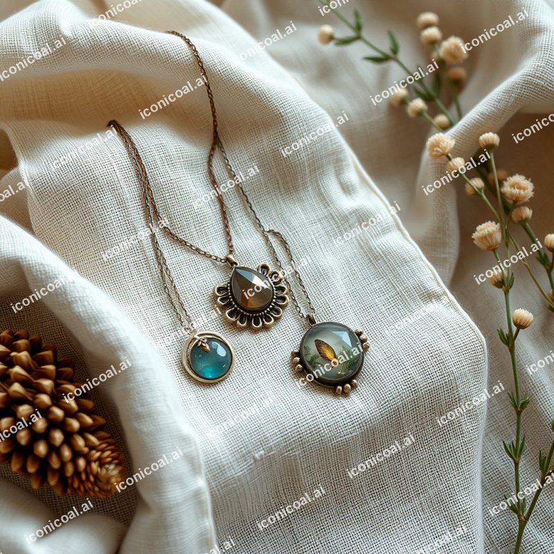 Handmade Artisan Jewelry On Linen Fabric Product Photography