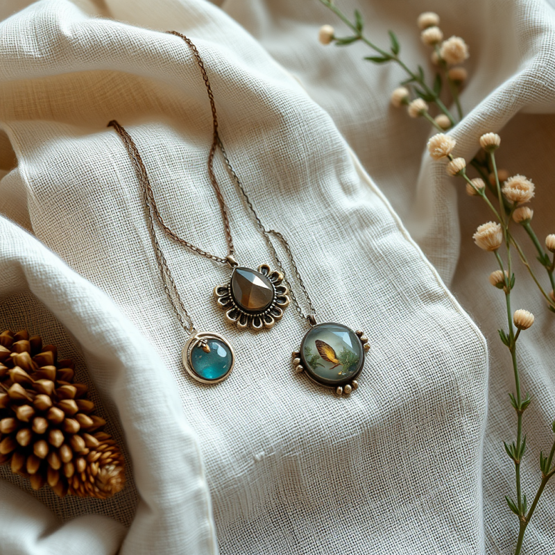 Handmade Artisan Jewelry on Linen Fabric Product Photography