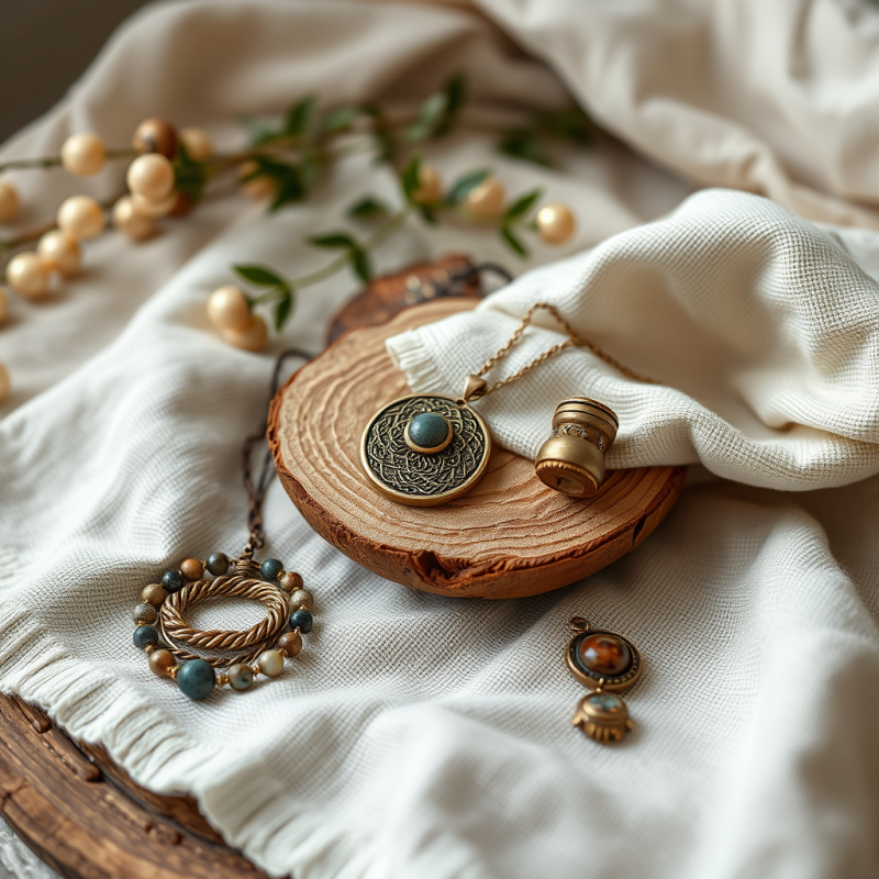 Handmade Artisan Jewelry on Linen Fabric Product Photography