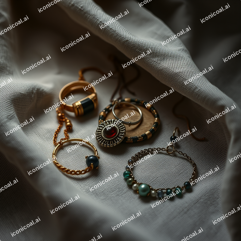 Handmade Artisan Jewelry On Linen Fabric Product Photography