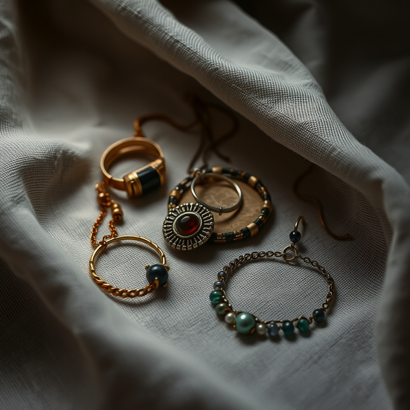 Handmade Artisan Jewelry on Linen Fabric Product Photography