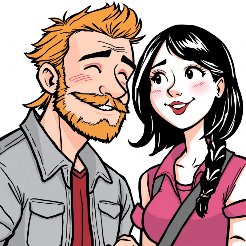 Happy Couple Portrait Cartoon Illustration