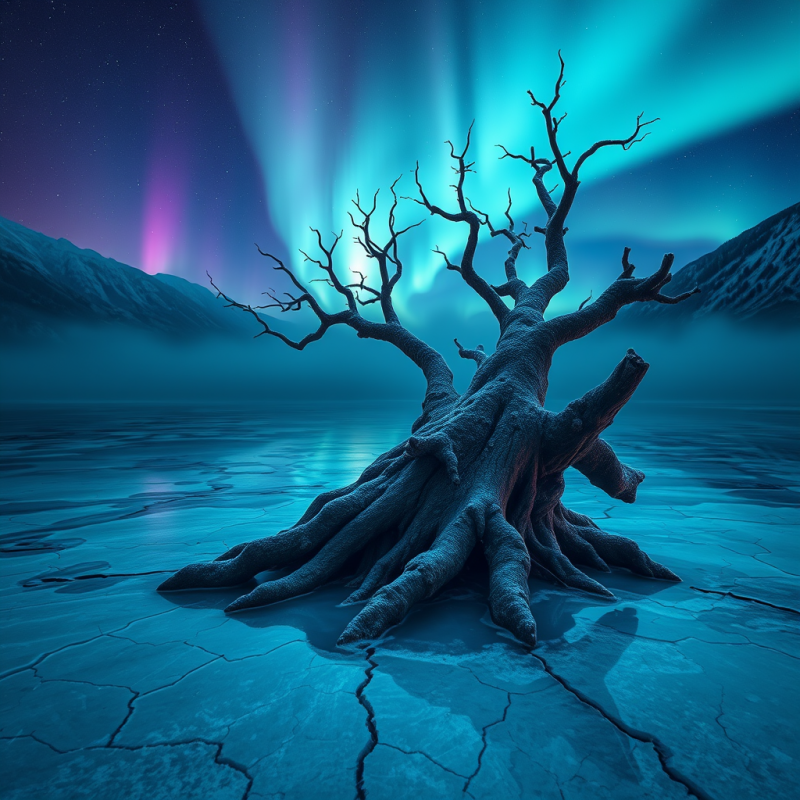 Hauntingly Beautiful Dead Tree Stands in Cracked Ice