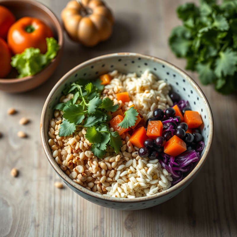 Healthy Buddha Bowl with Colorful Vegetables and Grains O...