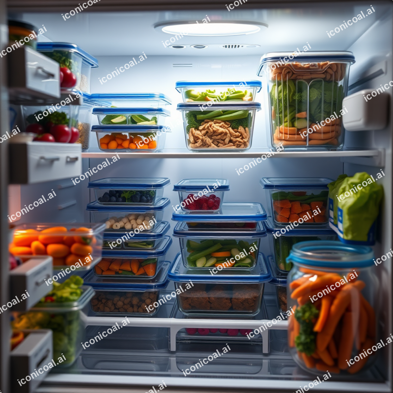 Healthy Meal Prep Containers Organized In Refrigerator We...