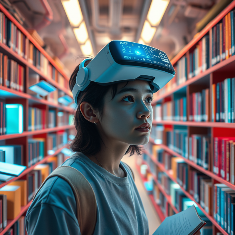 High-angle View of a Single Student in a Neon-lit Under...