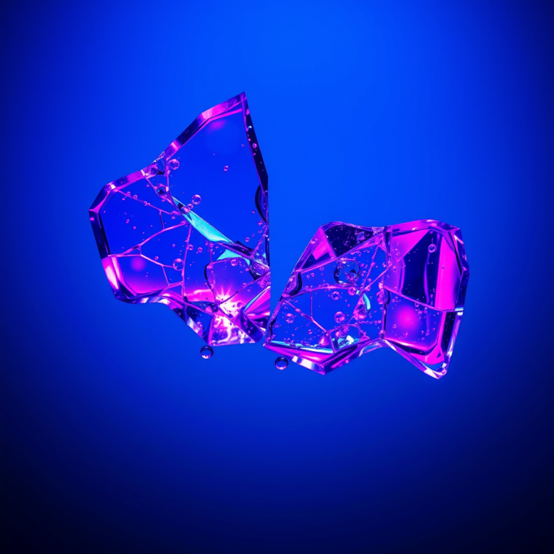 High-contrast Macro Shot of Fractured Glass Shards Susp...