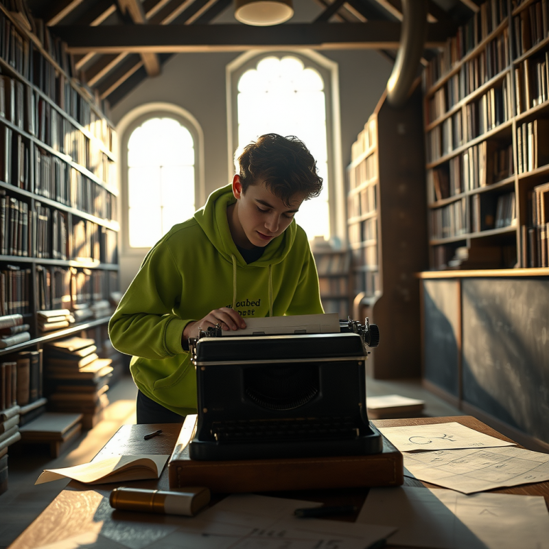 High School Student in a Neon-green Hoodie Leans Intent...