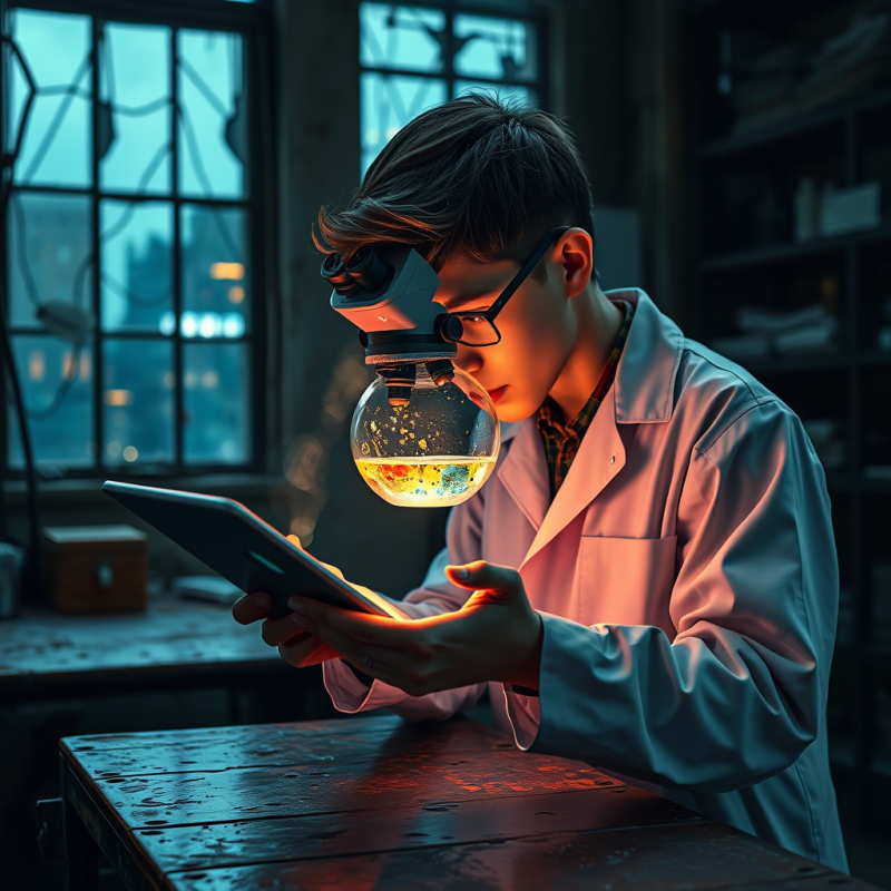 High School Student in a Vintage 1950s-style Lab Coat