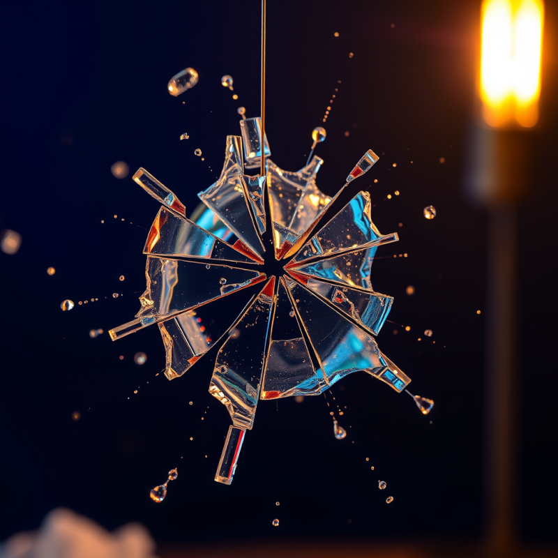 High-speed Macro Shot of Shattered Glass Suspended Mid-...