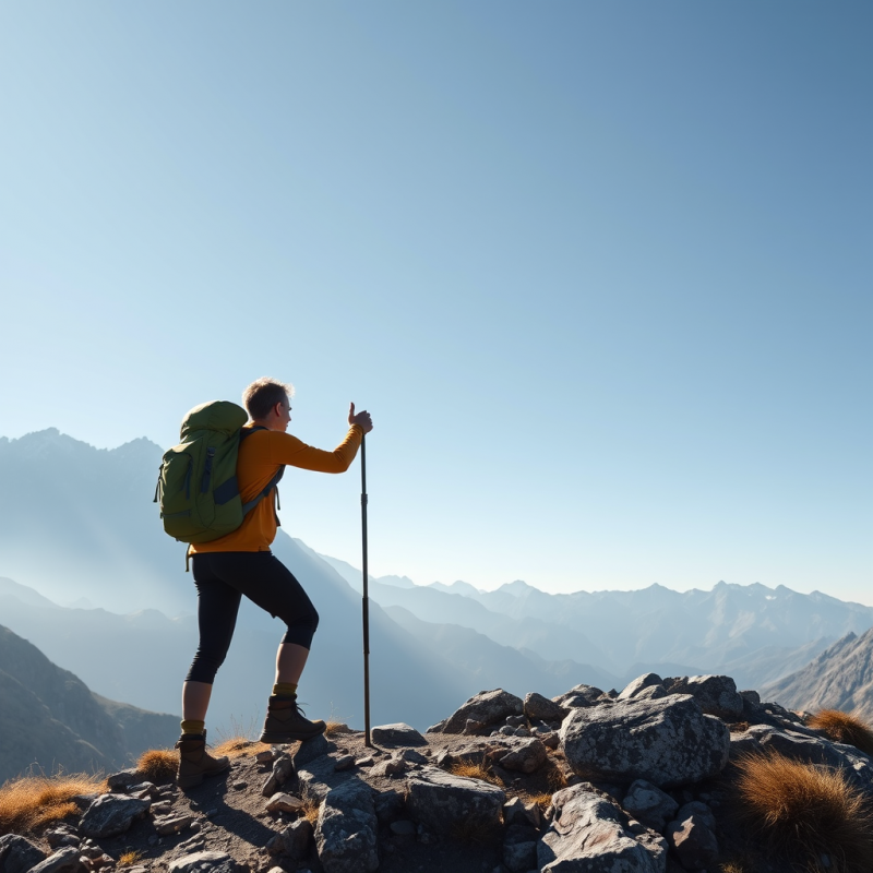 Hiking Couple Reaching Mountain Summit Achievement