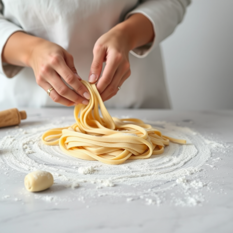 Homemade Pasta Being Prepared Hands Making Fresh Dough