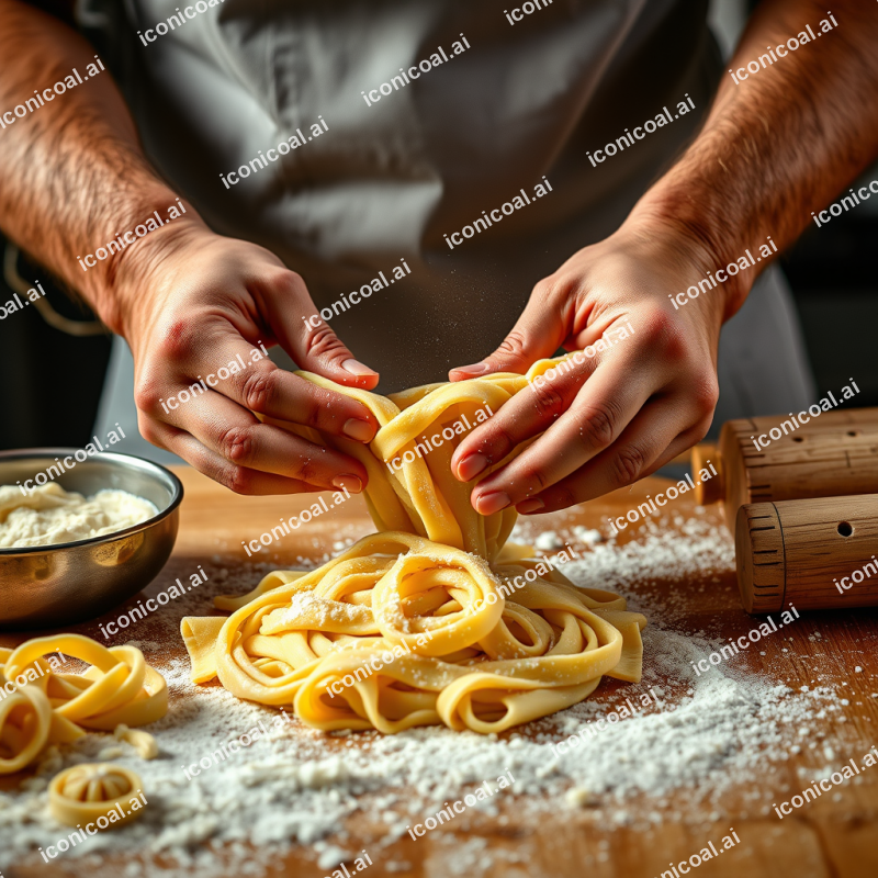 Homemade Pasta Being Prepared Hands Making Fresh Dough