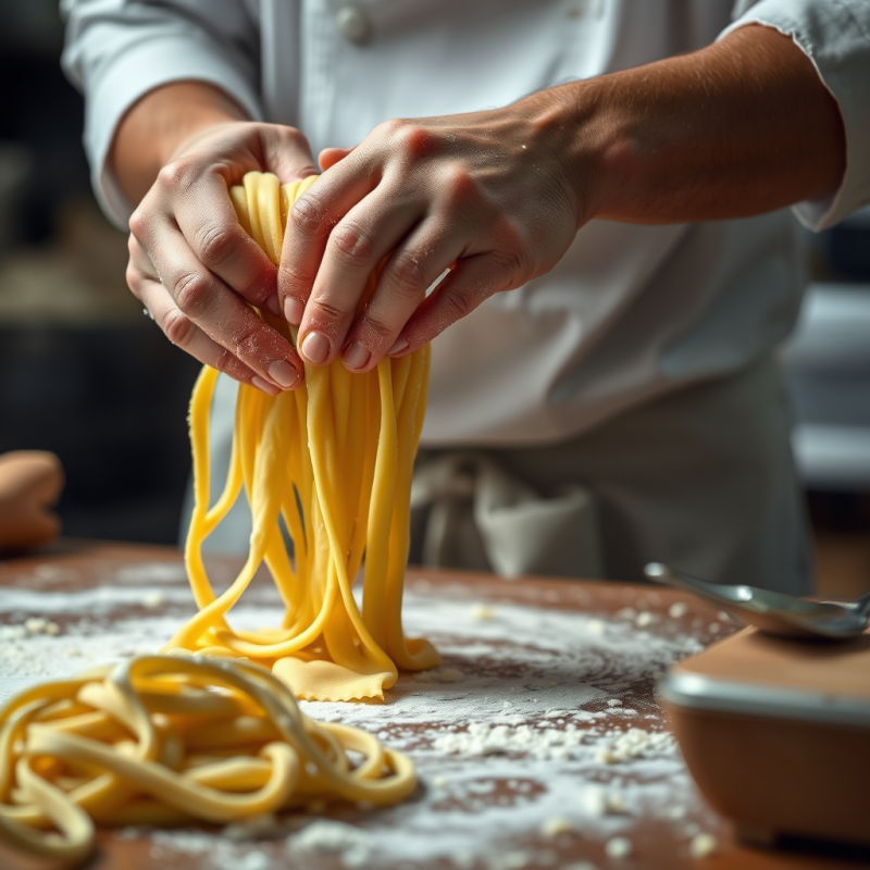 Homemade Pasta Being Prepared Hands Making Fresh Dough