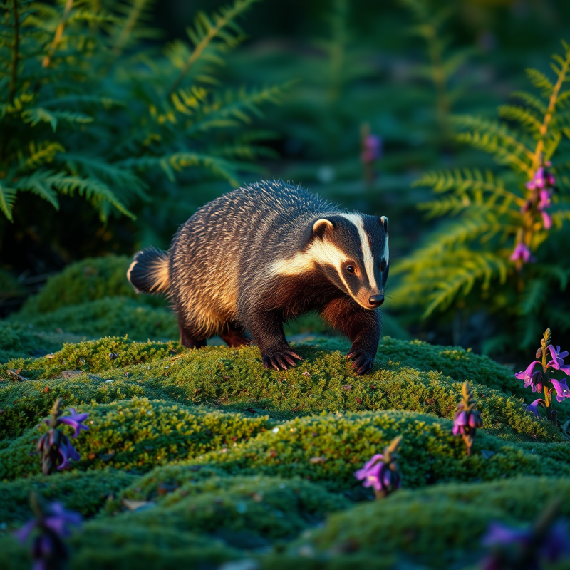 Honey Badger Mid-stride Across a Mossy