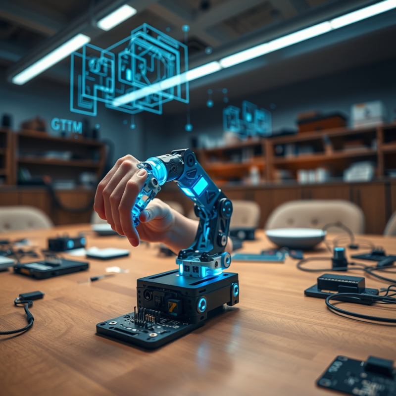 Human Hand Gently Touches a Glowing Blue Robotic Arm