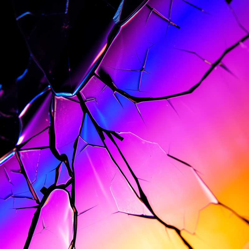 Hyper-detailed Close-up of Fractured Dichroic Glass Und...