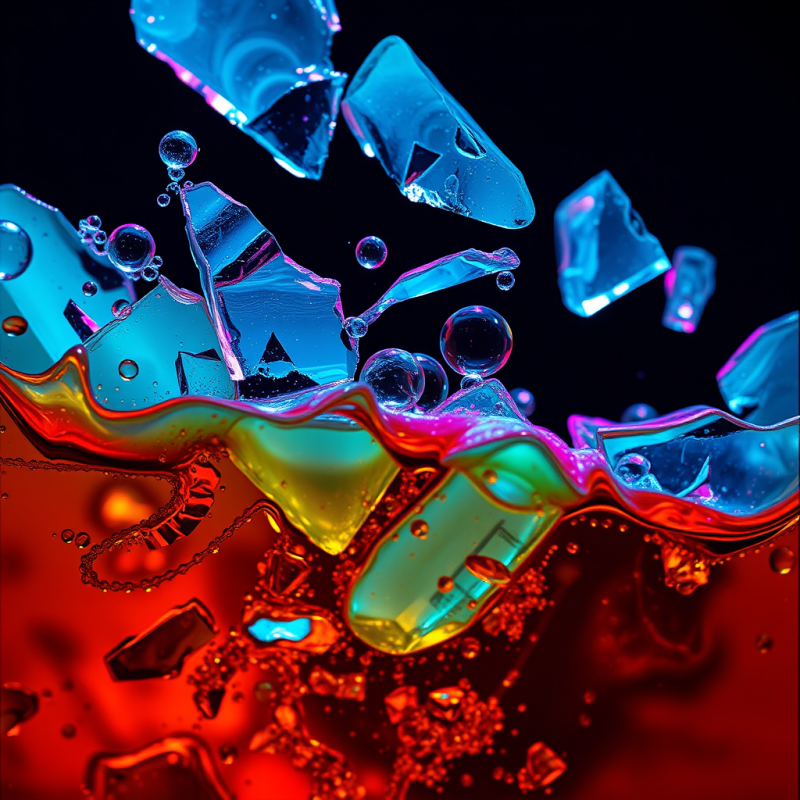 Hyper-detailed Macro of Fractured Blue-green Glass Shar...