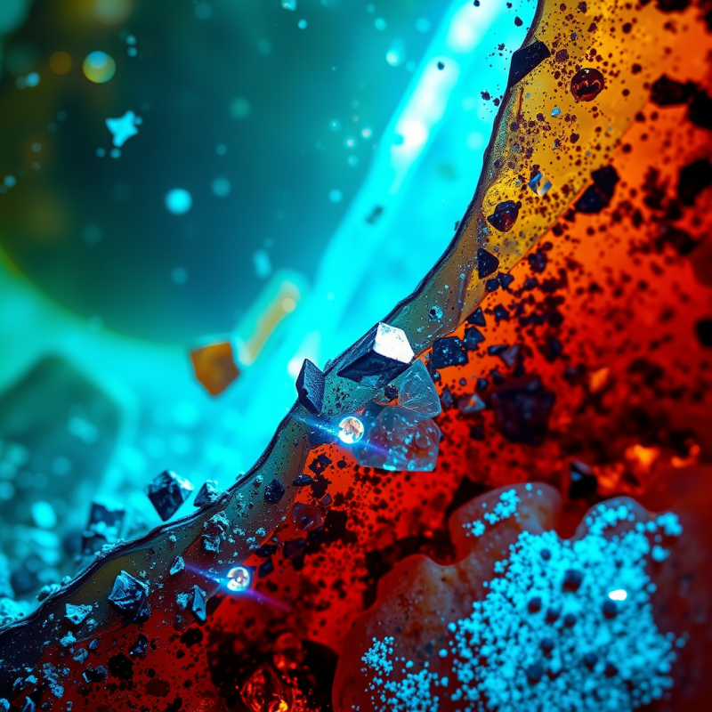 Hyper-detailed Macro Shot of Fractured Amber Resin Embe...