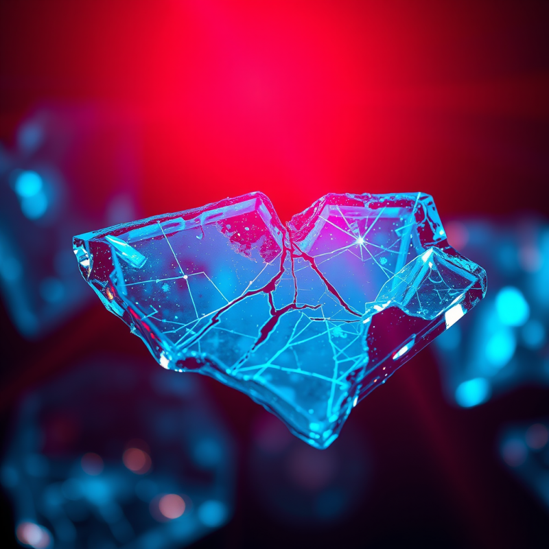 Hyper-detailed Macro Shot of Fractured Blue Led Glass S...