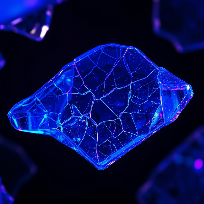 Hyper-detailed Macro Shot of Fractured Neon-blue Staine...