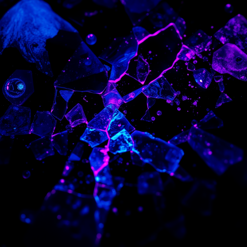 Hyper-detailed Macro Shot of Fractured Obsidian Glass U...