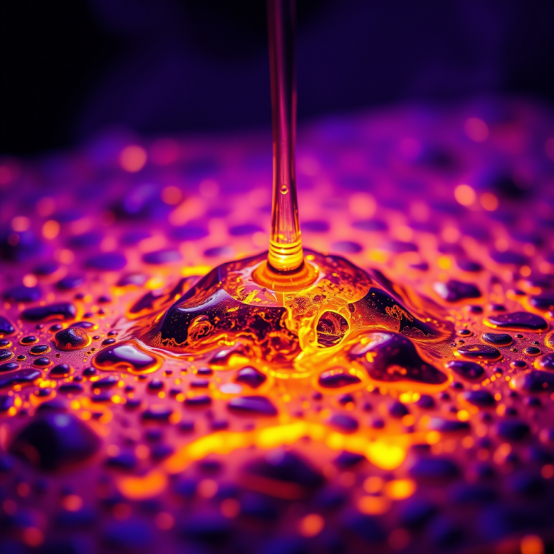 Hyper-detailed Macro Shot of Molten Copper Dripping Ont...