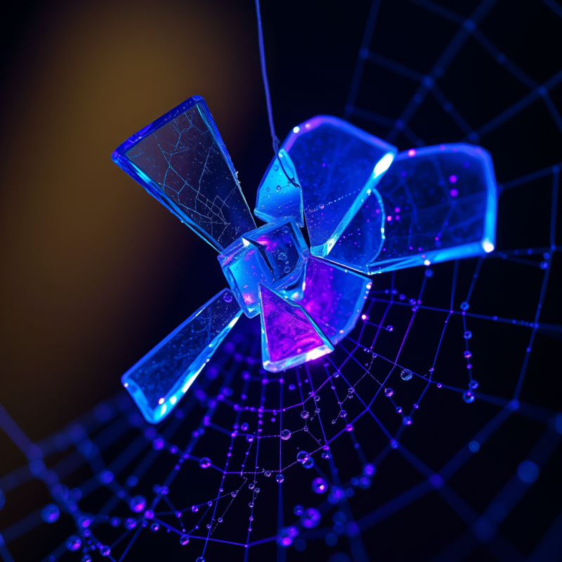 Hyper-focused Macro Shot Of Fractured Neon-blue Glass Sha...