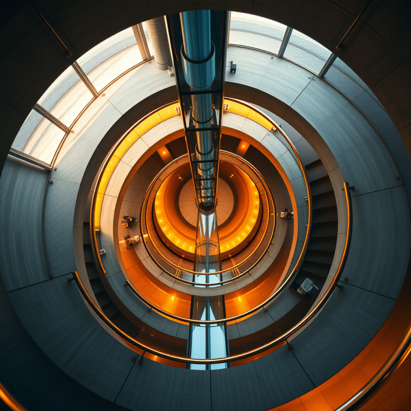 Hyper-realistic Low-angle Shot of a Spiral Stairwell Wr...