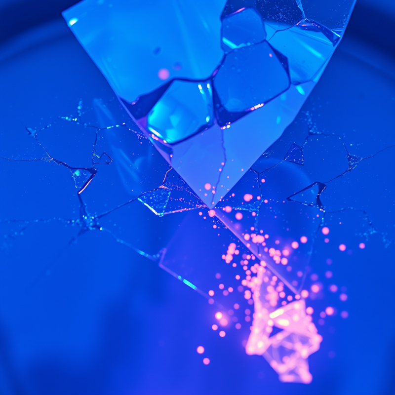 Hyper-realistic Macro Shot of Fractured Blue Ice Under Ne...