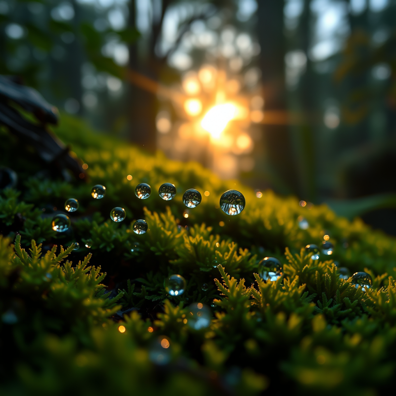Hyperrealistic Macro Shot of Dewdrops Suspended Mid-air...
