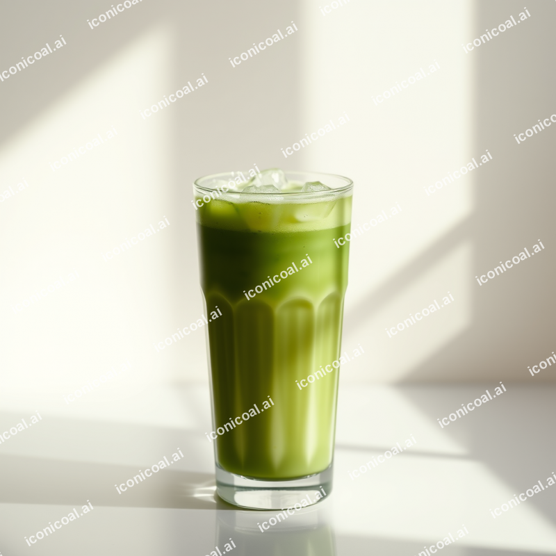 Iced Matcha Latte In Glass With Oat Milk Refreshing