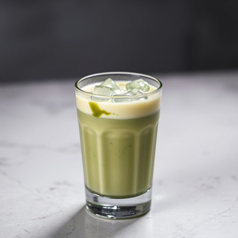 Iced Matcha Latte in Glass with Oat Milk Refreshing