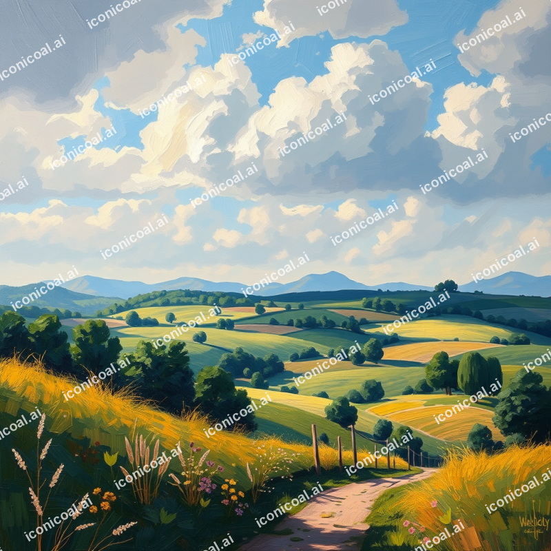 Impressionist Style Landscape Painting Of Countryside