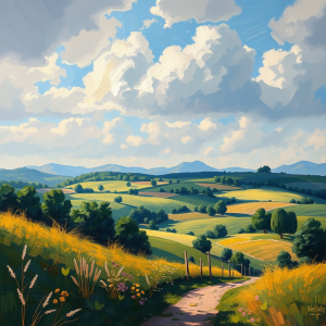 Impressionist Style Landscape Painting Of Countryside