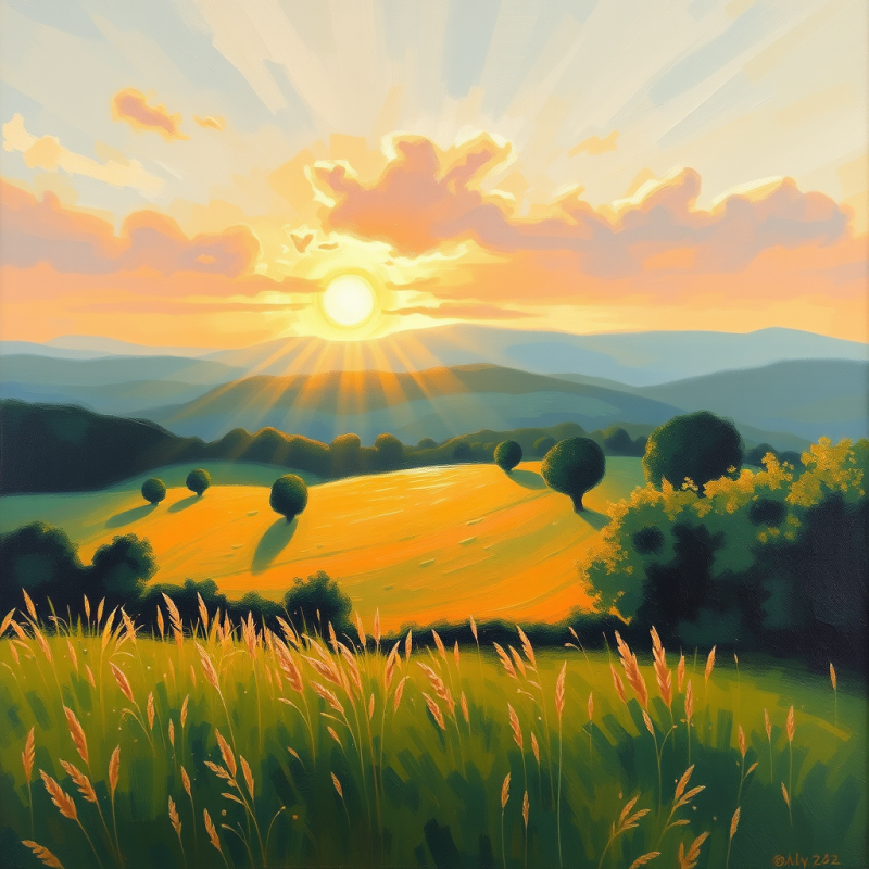 Impressionist Style Landscape Painting of Countryside